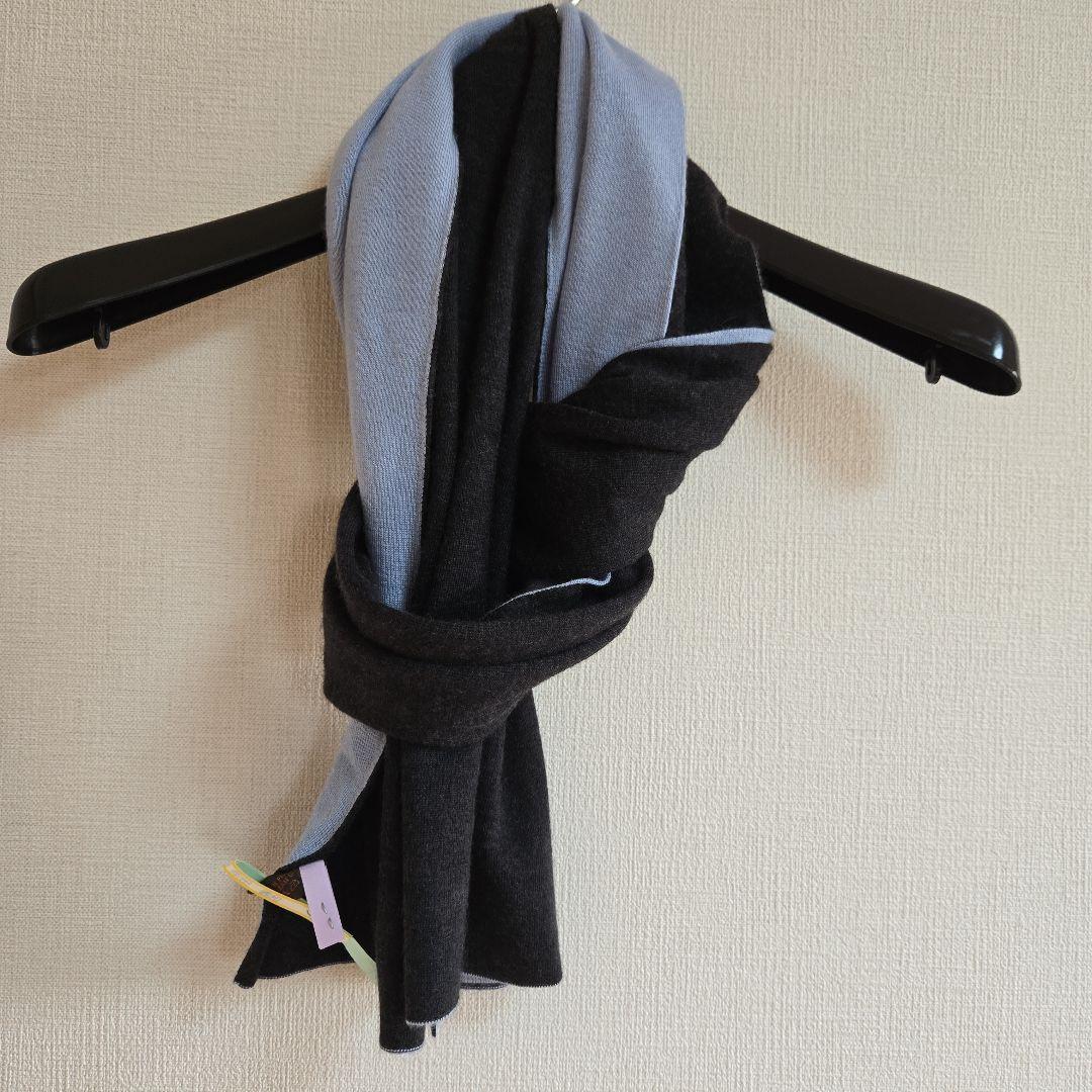 HERMES リバーシブルマフラー 黒/青　男女兼用カシミアシルククリーニング済