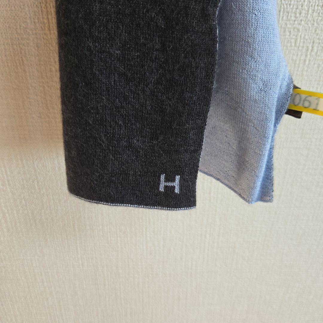 HERMES リバーシブルマフラー 黒/青　男女兼用カシミアシルククリーニング済