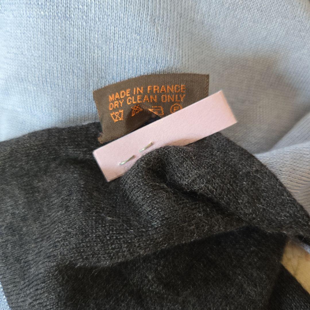 HERMES リバーシブルマフラー 黒/青　男女兼用カシミアシルククリーニング済