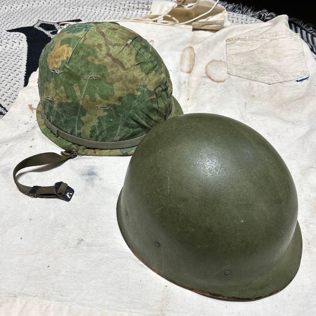 米軍実物 ナム戦 ヘルメットセット M1 ミッチェルカモ デッド汗止め付き