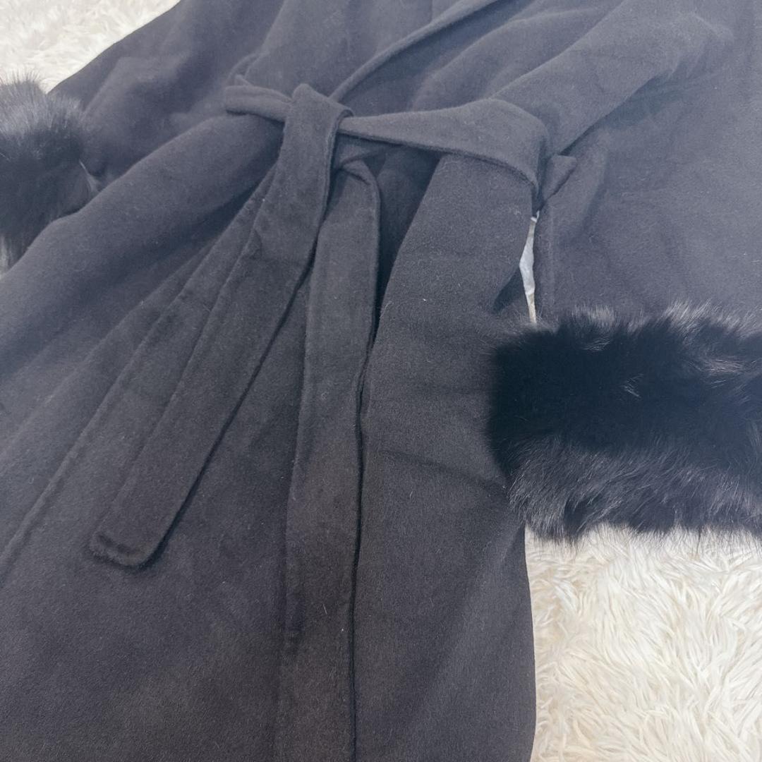 QUNG クン ドロップショルダーファーロングコート 黒 カシミヤ ウール