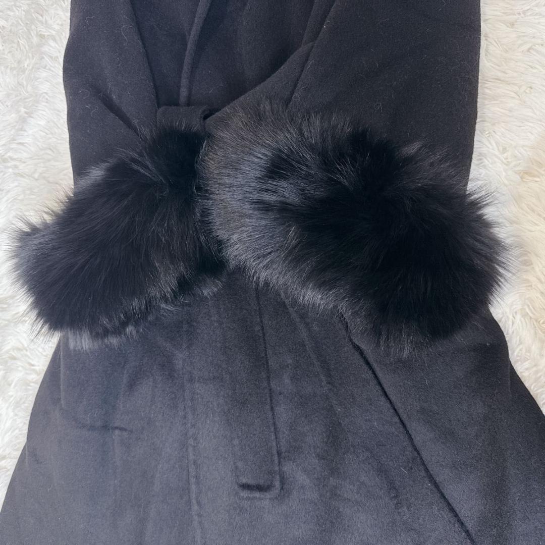 QUNG クン ドロップショルダーファーロングコート 黒 カシミヤ ウール