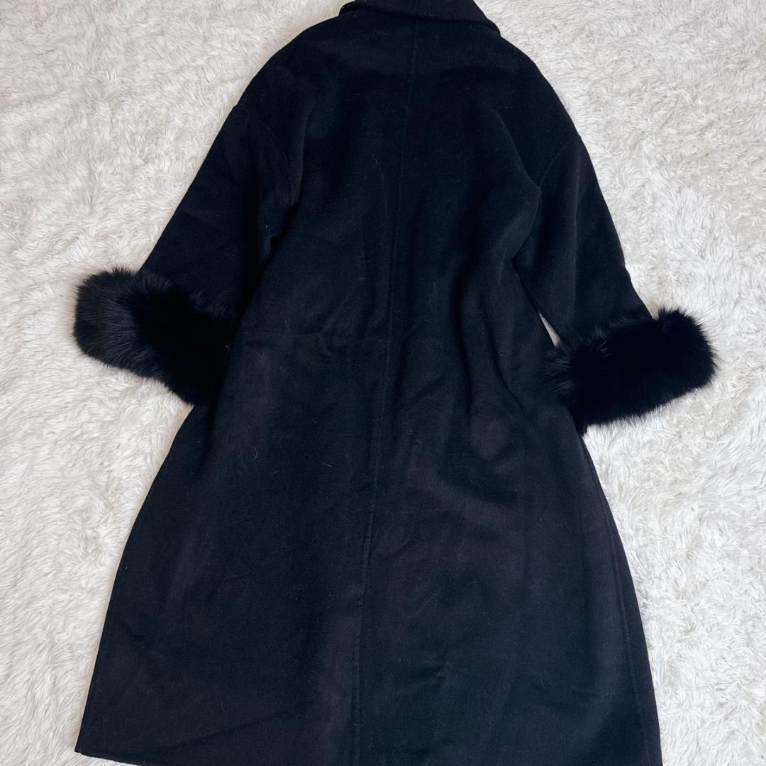 QUNG クン ドロップショルダーファーロングコート 黒 カシミヤ ウール