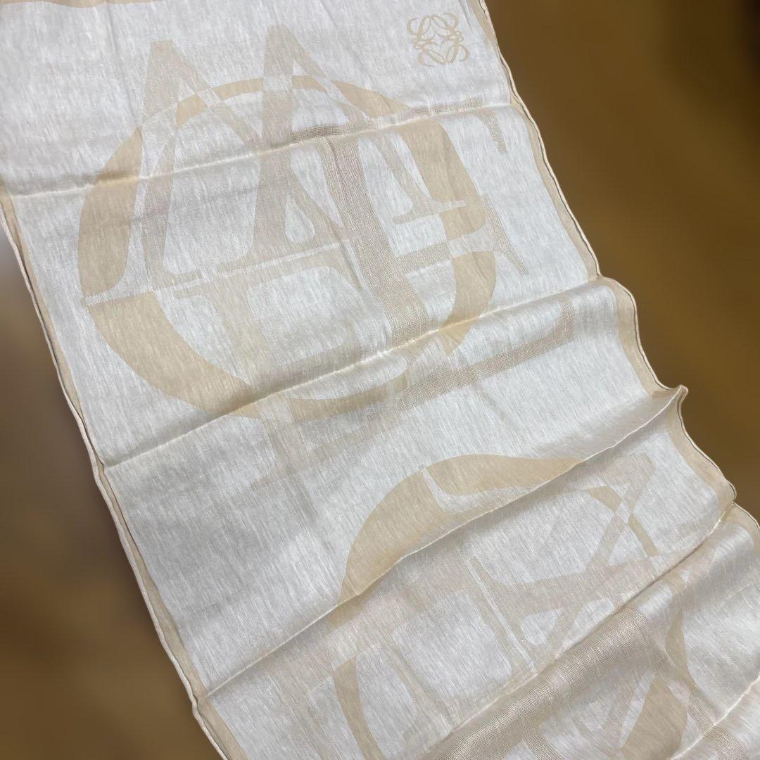 LOEWE ロエベ　ベージュ　フリンジ付き　大判　ストール　ショール　ロゴ入り