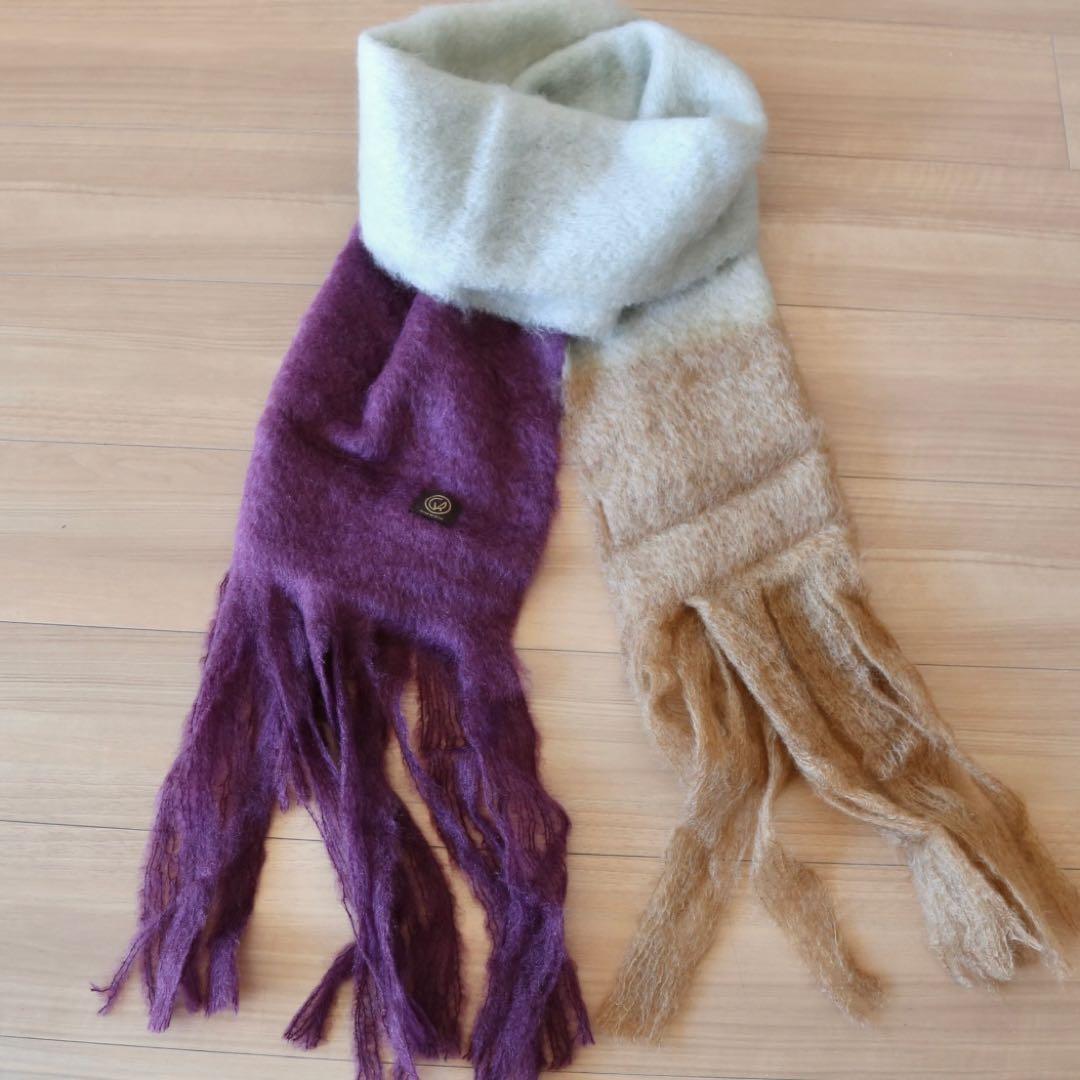 MANTAS EZCARAY モヘヤストール【ボルドー×ベージュ】