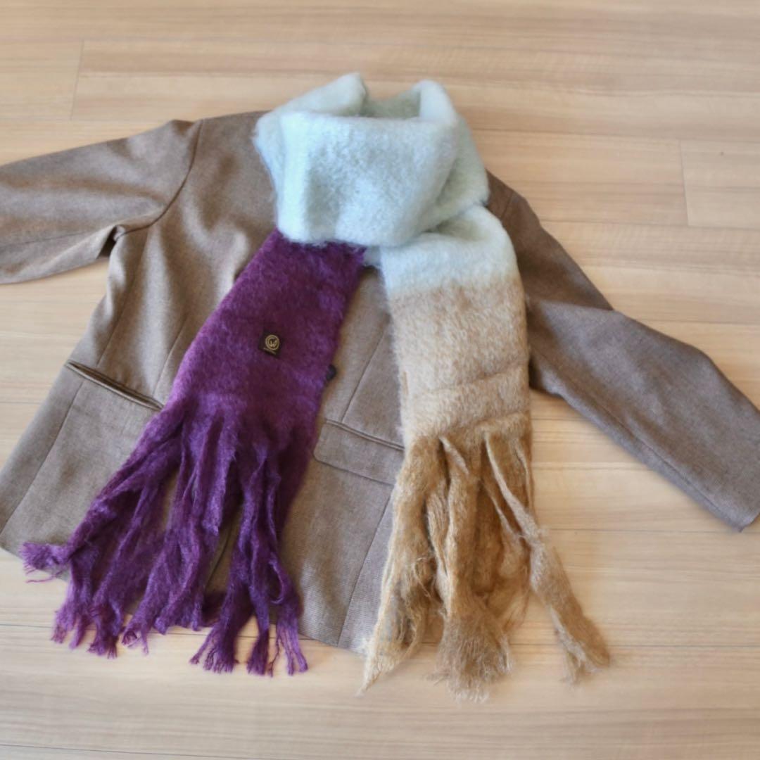 MANTAS EZCARAY モヘヤストール【ボルドー×ベージュ】