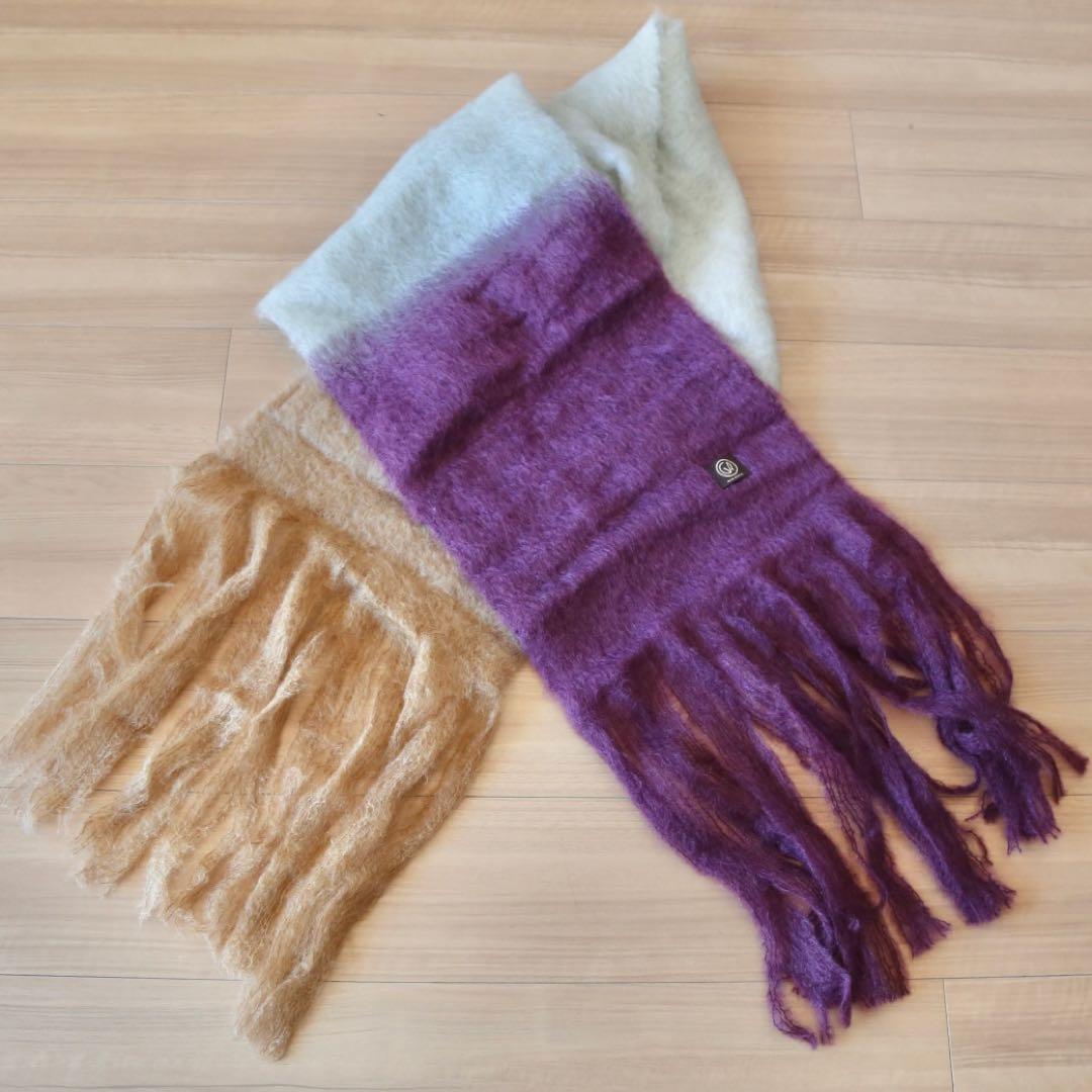 MANTAS EZCARAY モヘヤストール【ボルドー×ベージュ】