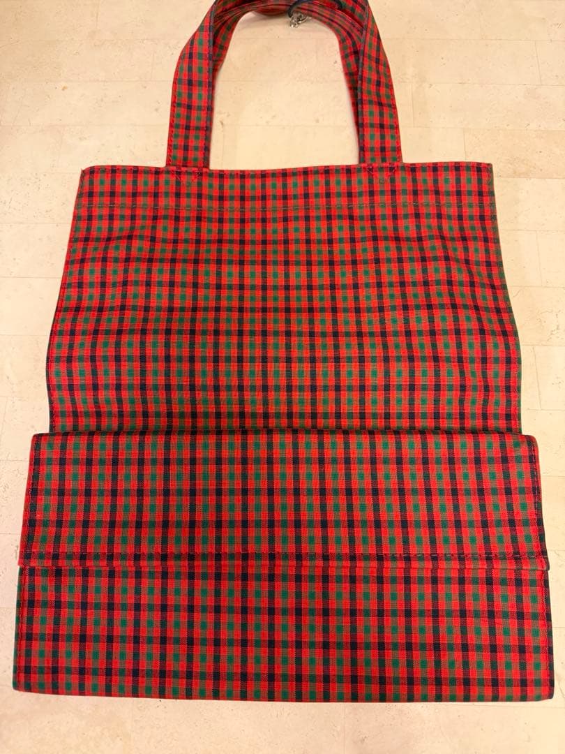 familiar 赤チェック トートバッグ 大