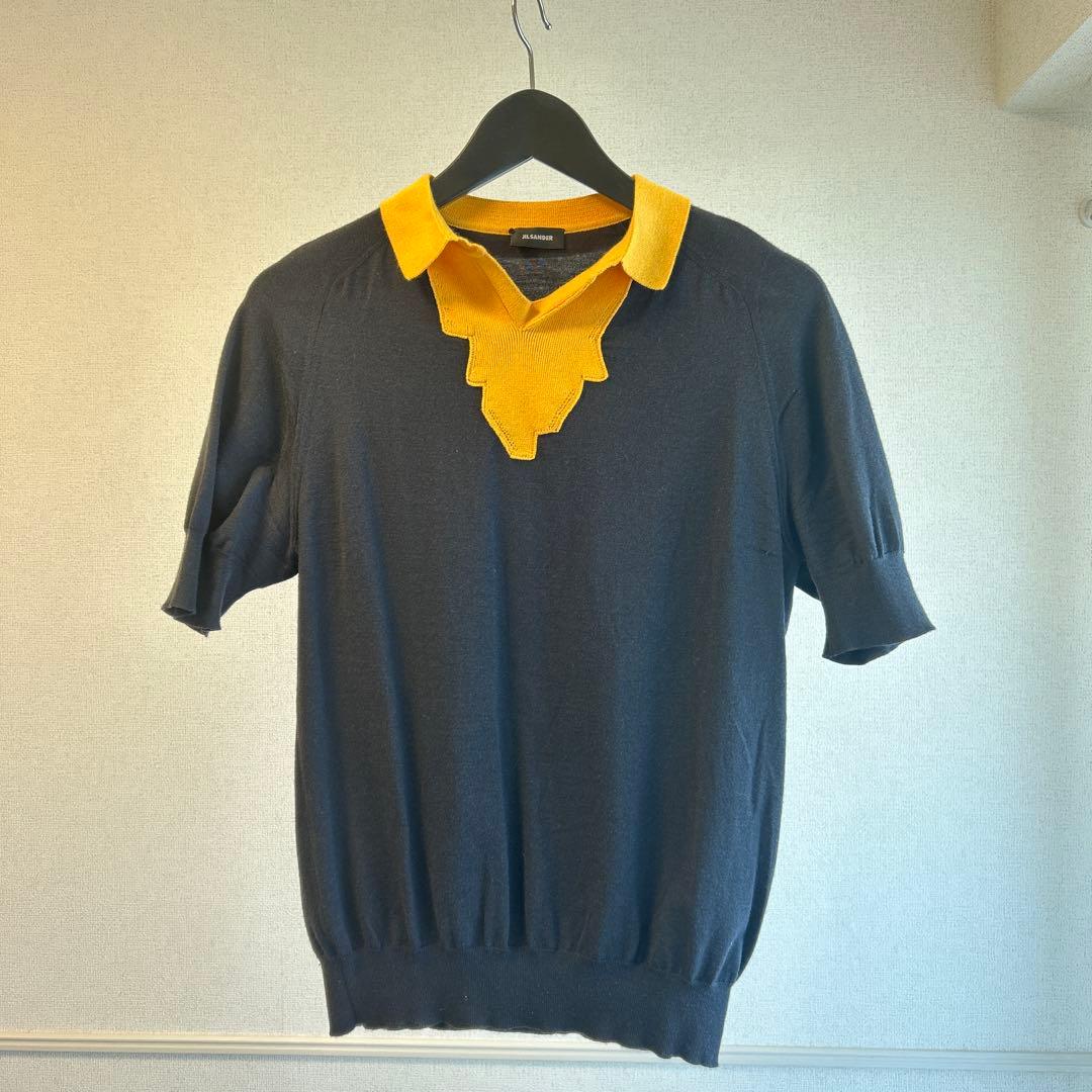 美品　状態良し JIL SANDER ブラック ニットポロ　イエロー襟