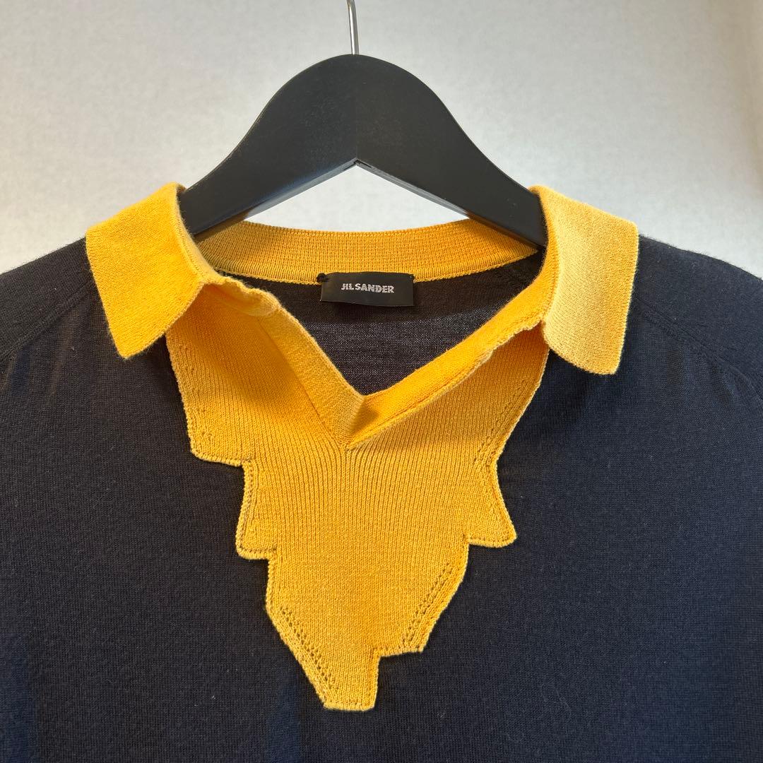 美品　状態良し JIL SANDER ブラック ニットポロ　イエロー襟