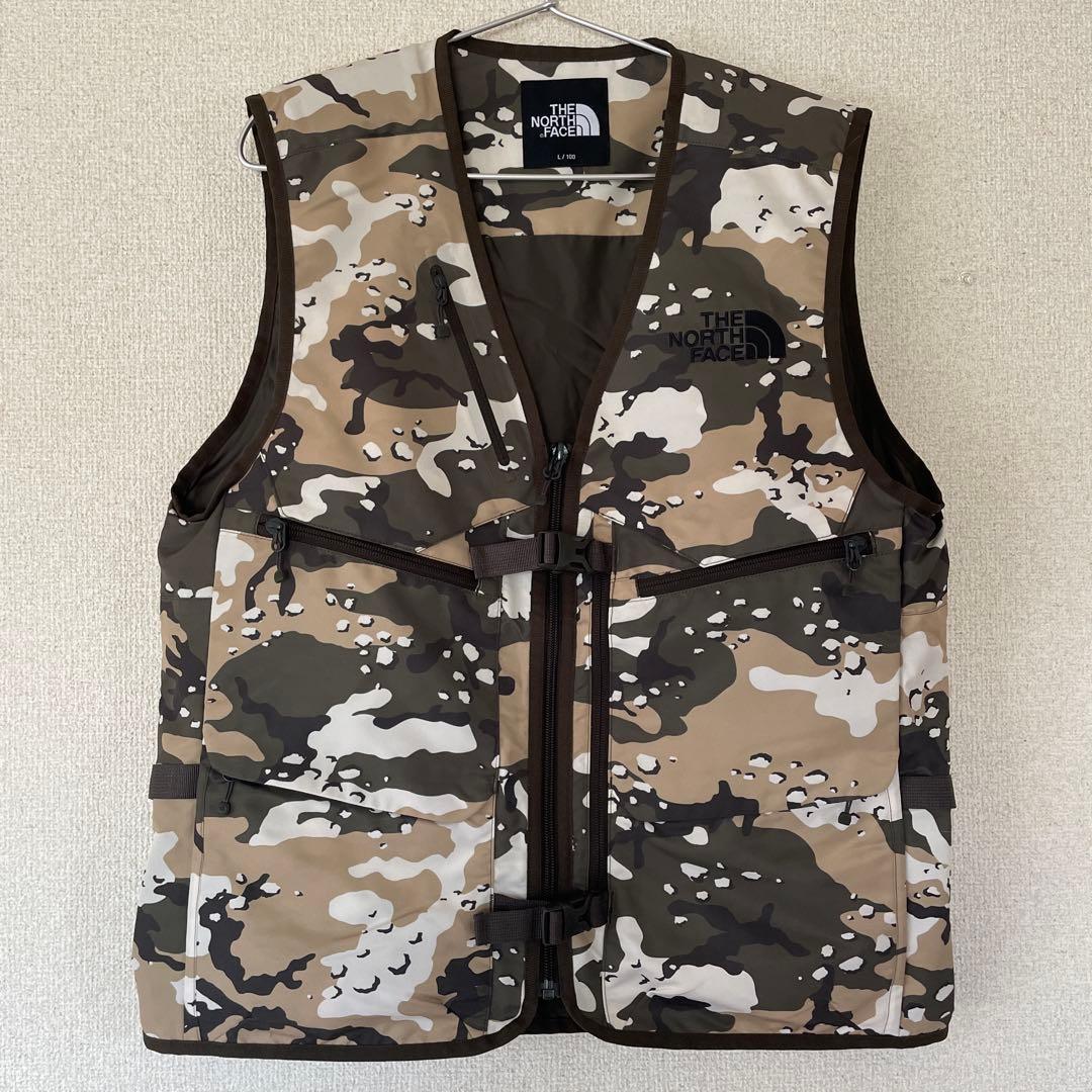 Lノースフェイスカモフラ迷彩5ポケットフィッシングベストタグ付き