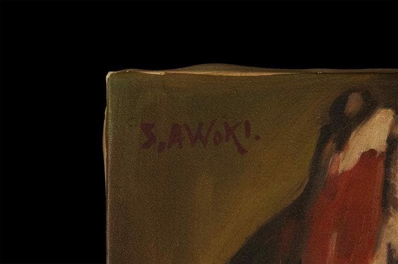 青木繁　油彩　肉筆『少数民族の少女』表サイン　裏サイン　F6号　額無　b580