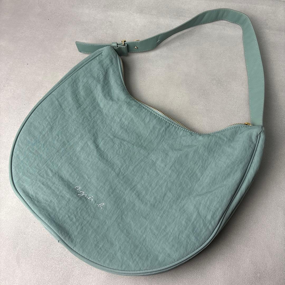 美品✨ アニエスベー ワンショルダー ロゴ入り ターコイズブルー