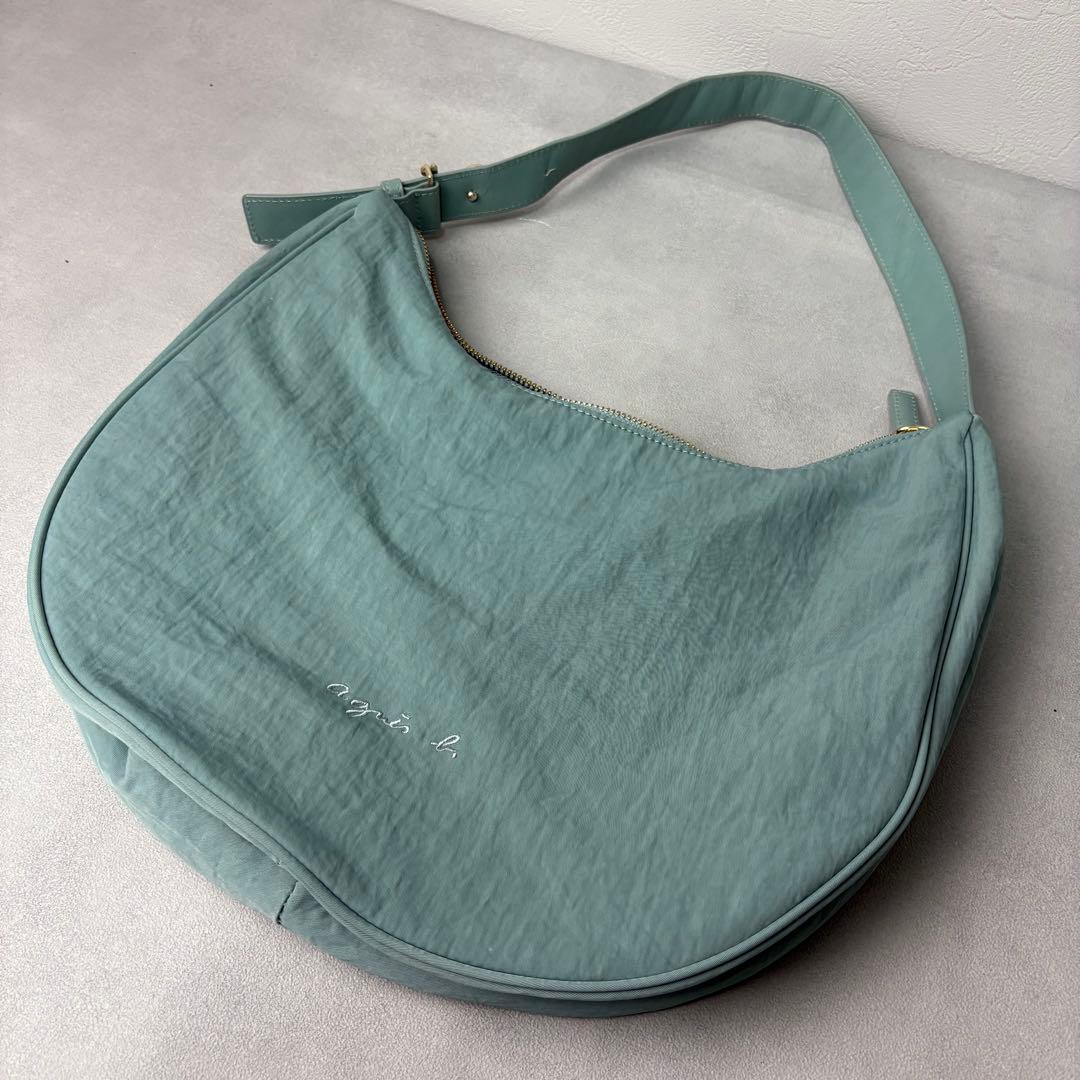 美品✨ アニエスベー ワンショルダー ロゴ入り ターコイズブルー