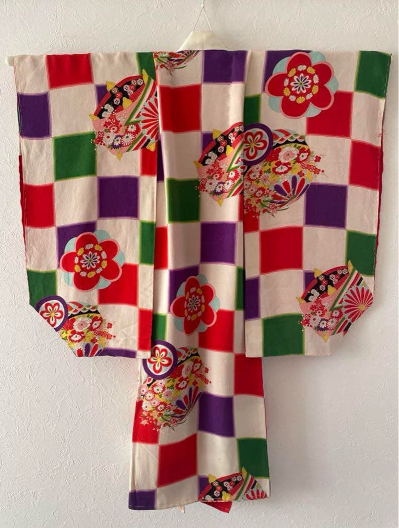 七五三　３歳　アンティーク正絹お着物　正絹被布セット