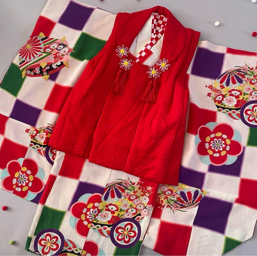 七五三　３歳　アンティーク正絹お着物　正絹被布セット