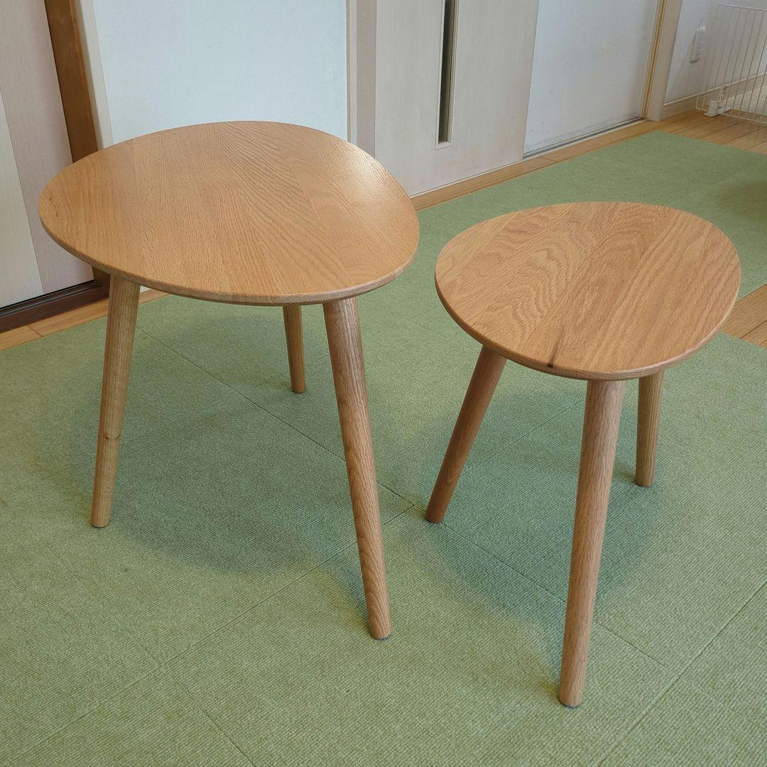 ナチュラルウッド　ネストテーブル 楕円形サイドテーブル2点セット