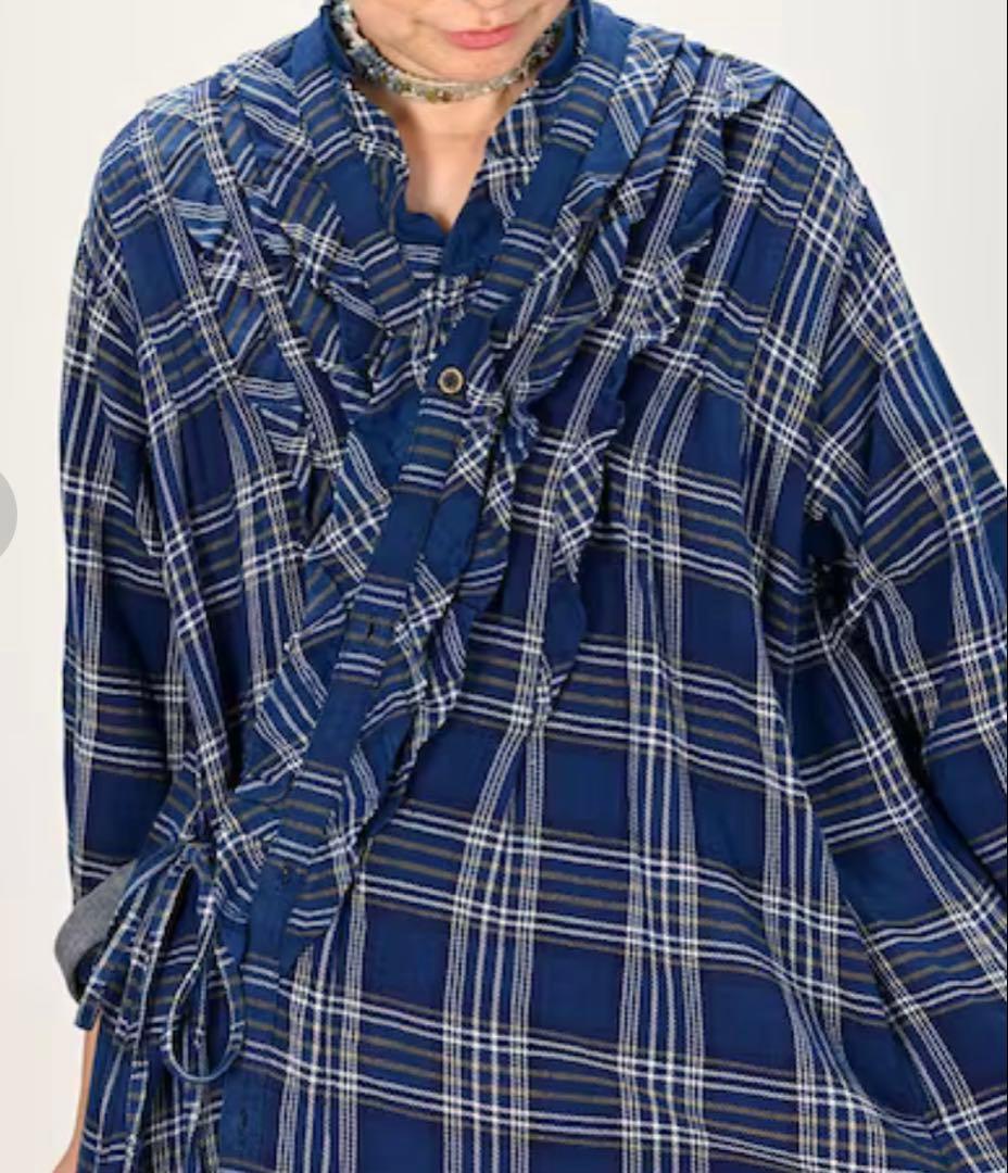 45R 藍インドネルチェックのカシュクールドレス