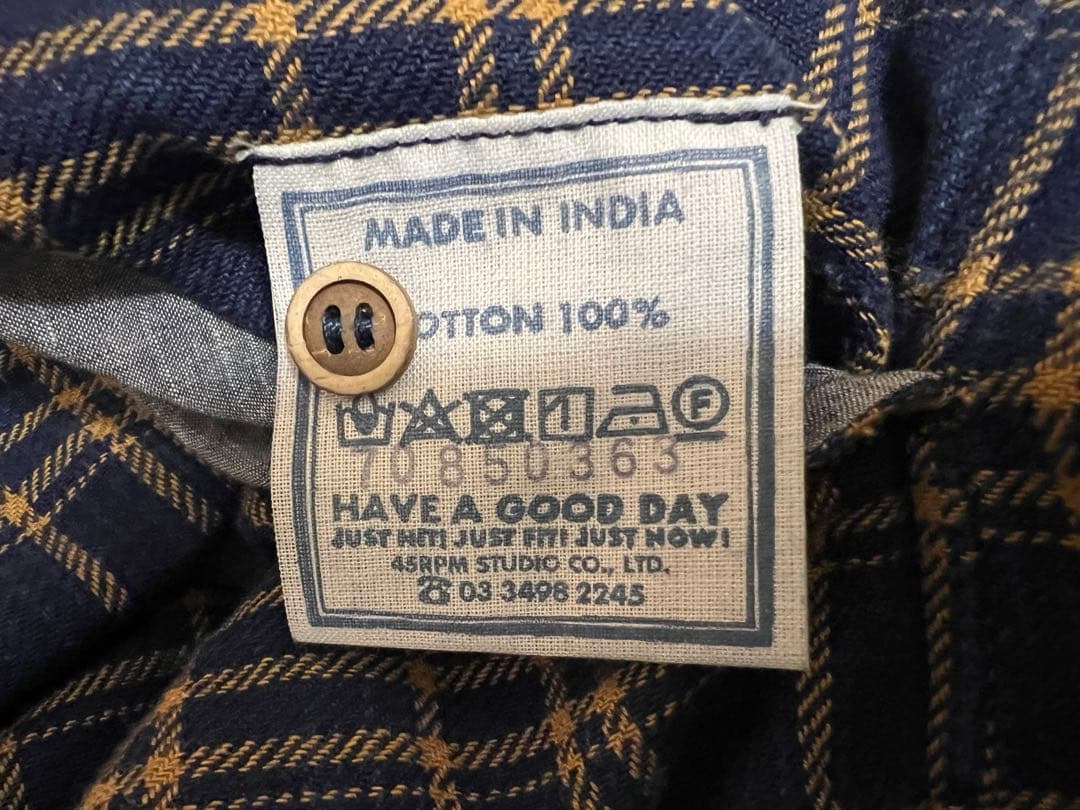 45R 藍インドネルチェックのカシュクールドレス