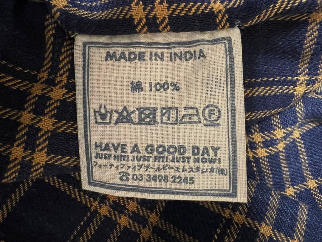 45R 藍インドネルチェックのカシュクールドレス