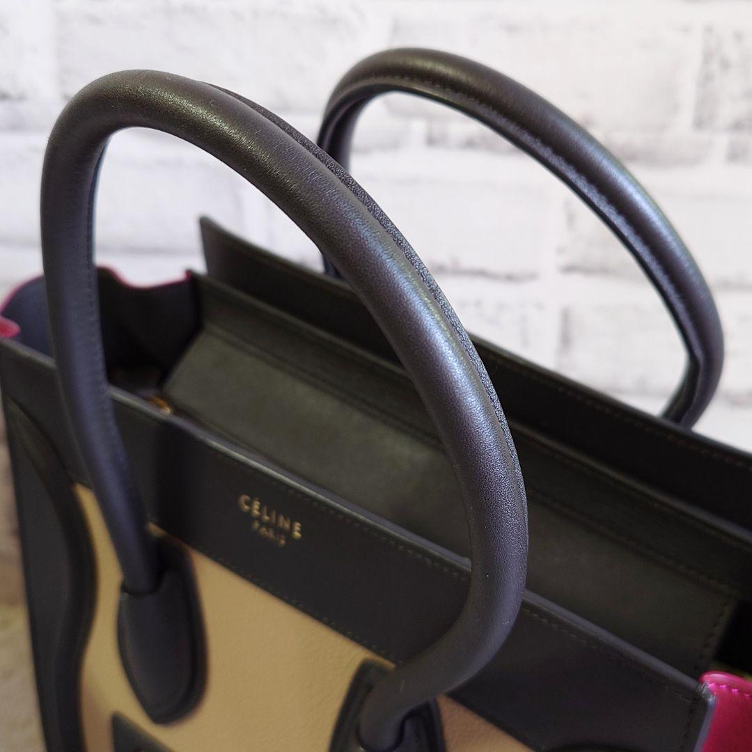 セリーヌ ラゲージ マイクロショッパー トートバッグ トリコロール レザー