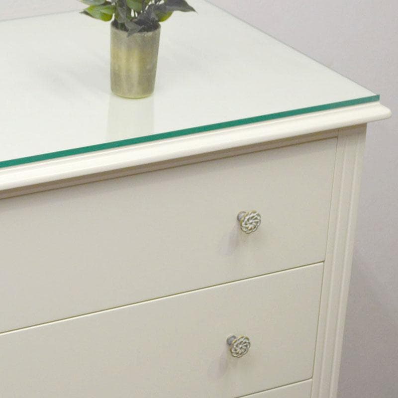 アイボリー 高級 4段チェスト 完成品 8mm天板ガラス付 チェスト 寝室 猫脚