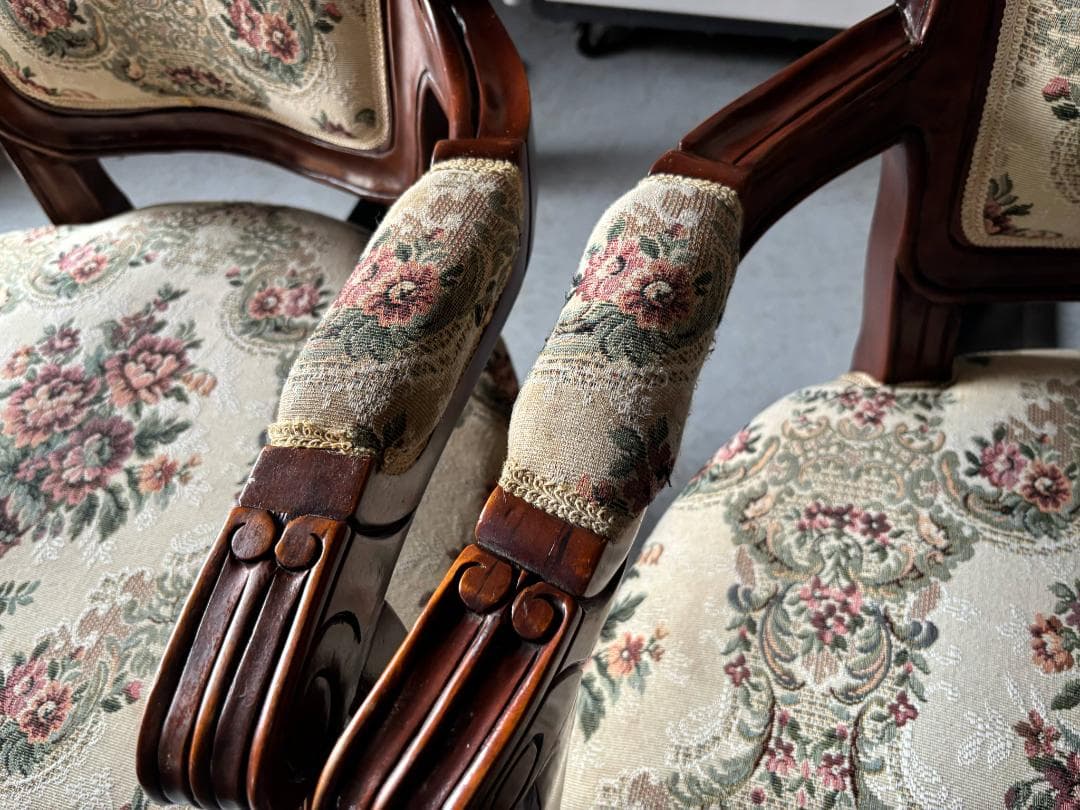 ①rieko-4622 アンティーク 猫脚椅子、チェア、肘掛付き1脚のみ