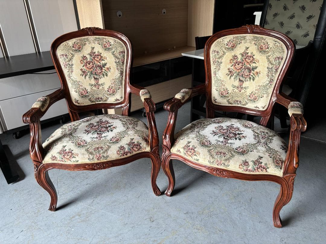 ①rieko-4622 アンティーク 猫脚椅子、チェア、肘掛付き1脚のみ