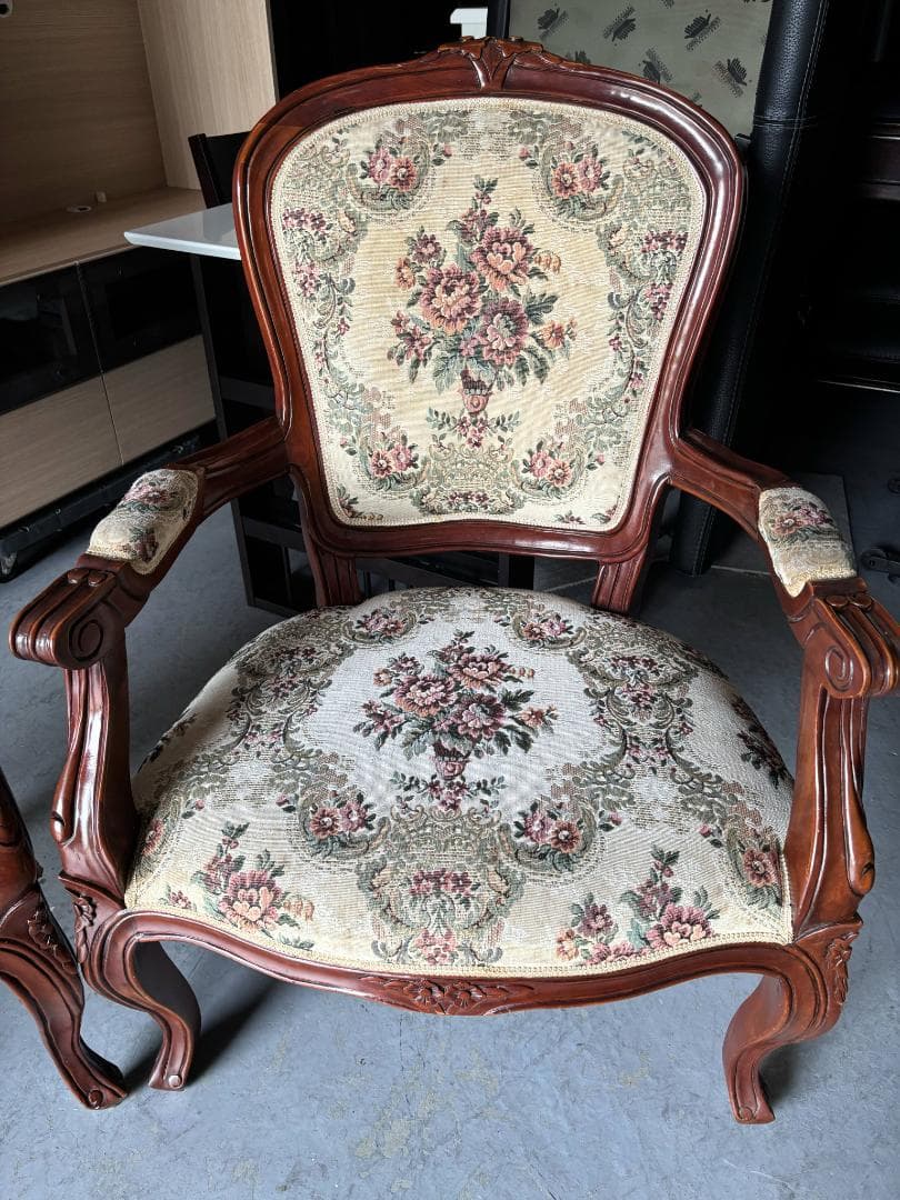 ①rieko-4622 アンティーク 猫脚椅子、チェア、肘掛付き1脚のみ