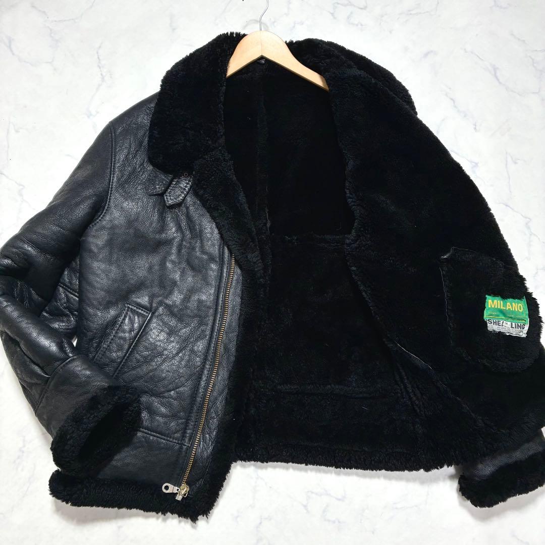 美品/人気の黒✨B-3 フライトジャケット リアルムートン ブラック M