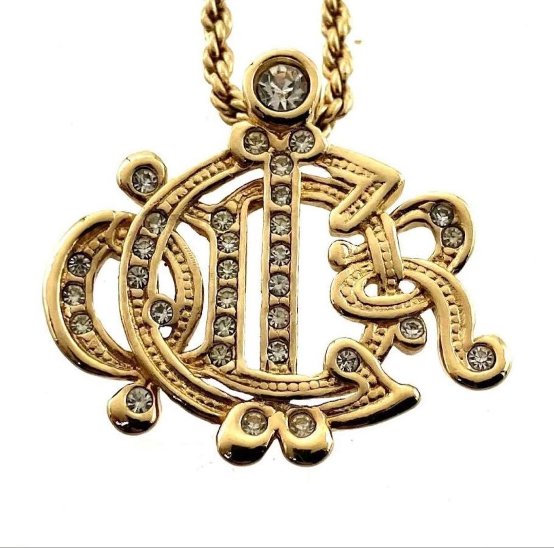 希少　Dior ネックレス エンブレムロゴ 旧ロゴ ストーン ゴールド