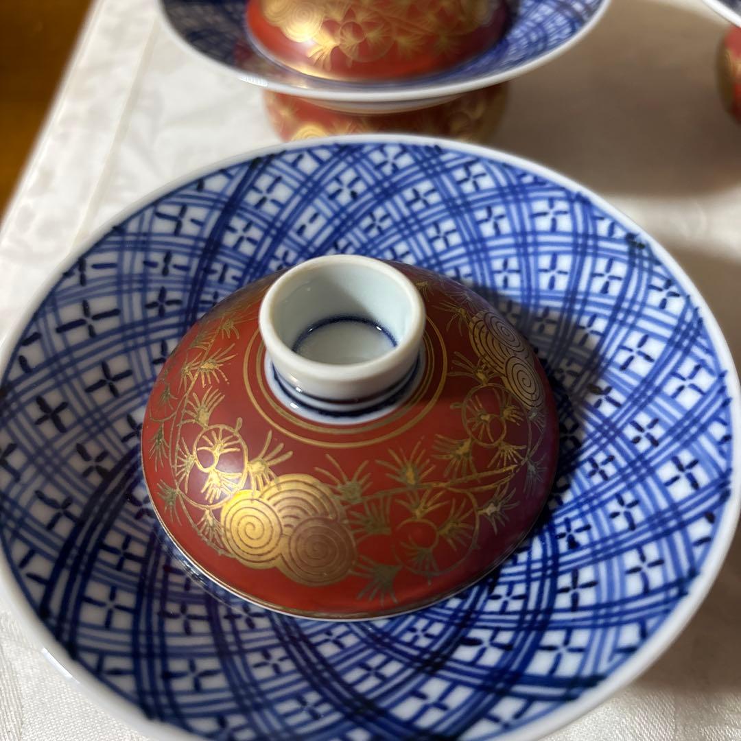 九谷焼　上出長右衛門　上出長右衛門窯　煮物碗　むし碗　蓋付き小鉢　4 個