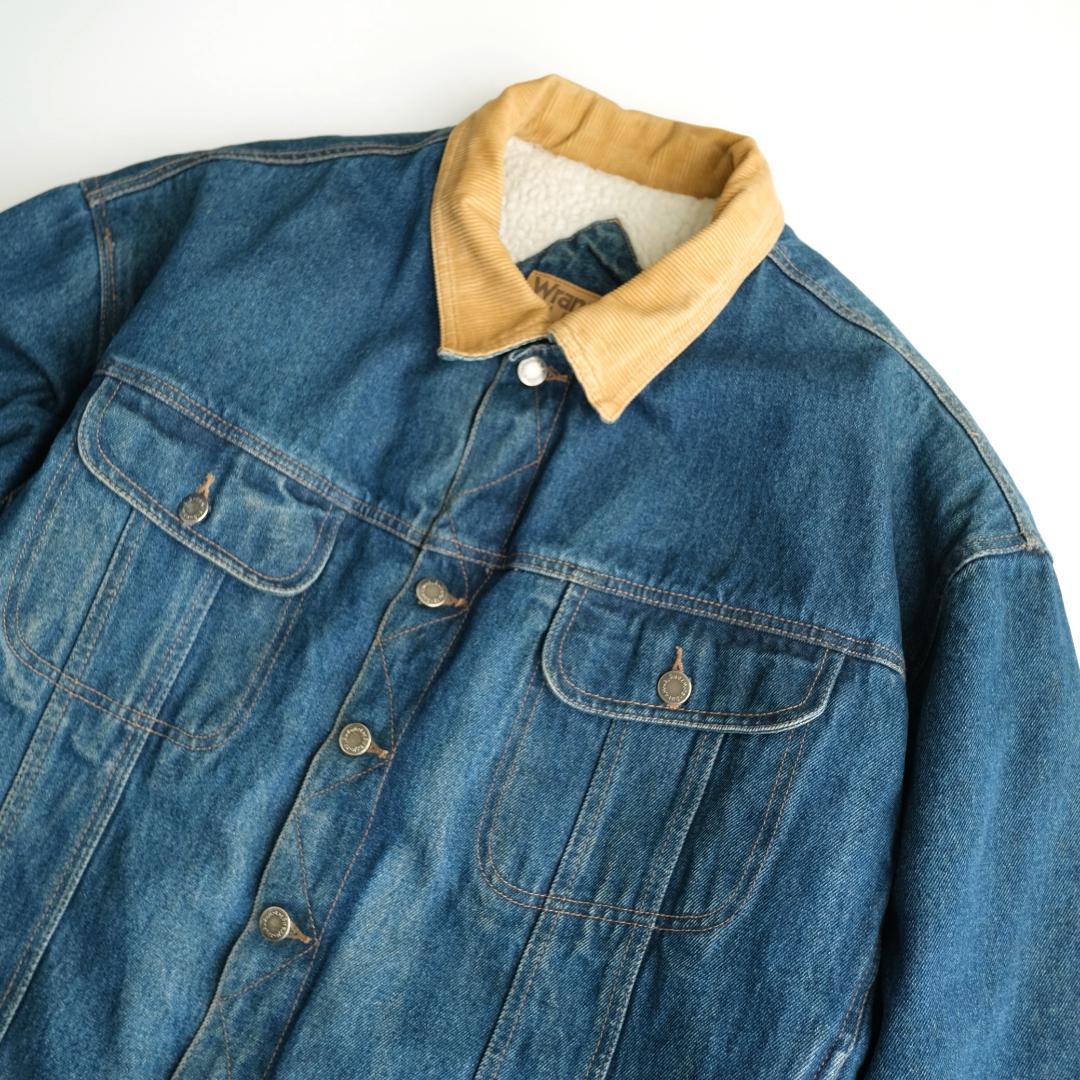 Wrangler　90s 襟コーデュロイ 裏ボアデニムジャケット 青 XL.