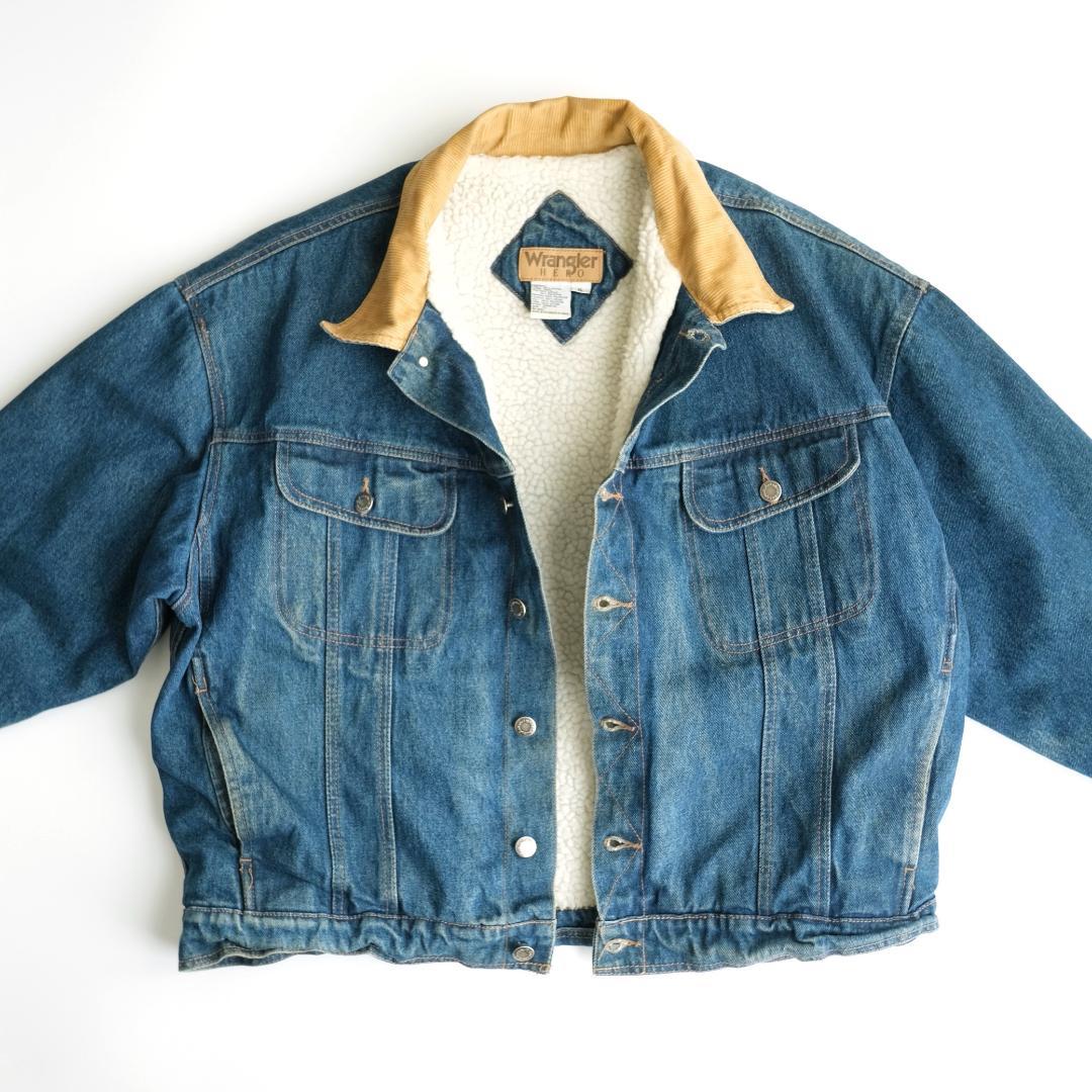 Wrangler　90s 襟コーデュロイ 裏ボアデニムジャケット 青 XL.