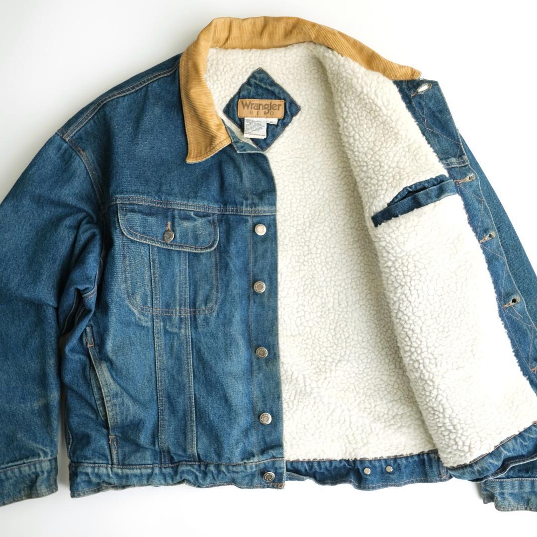 Wrangler　90s 襟コーデュロイ 裏ボアデニムジャケット 青 XL.