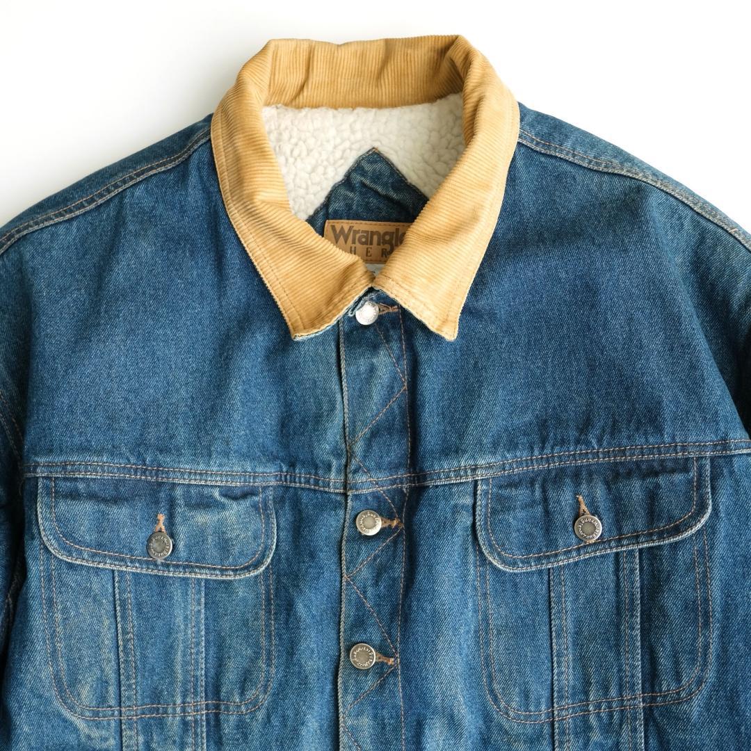 Wrangler　90s 襟コーデュロイ 裏ボアデニムジャケット 青 XL.