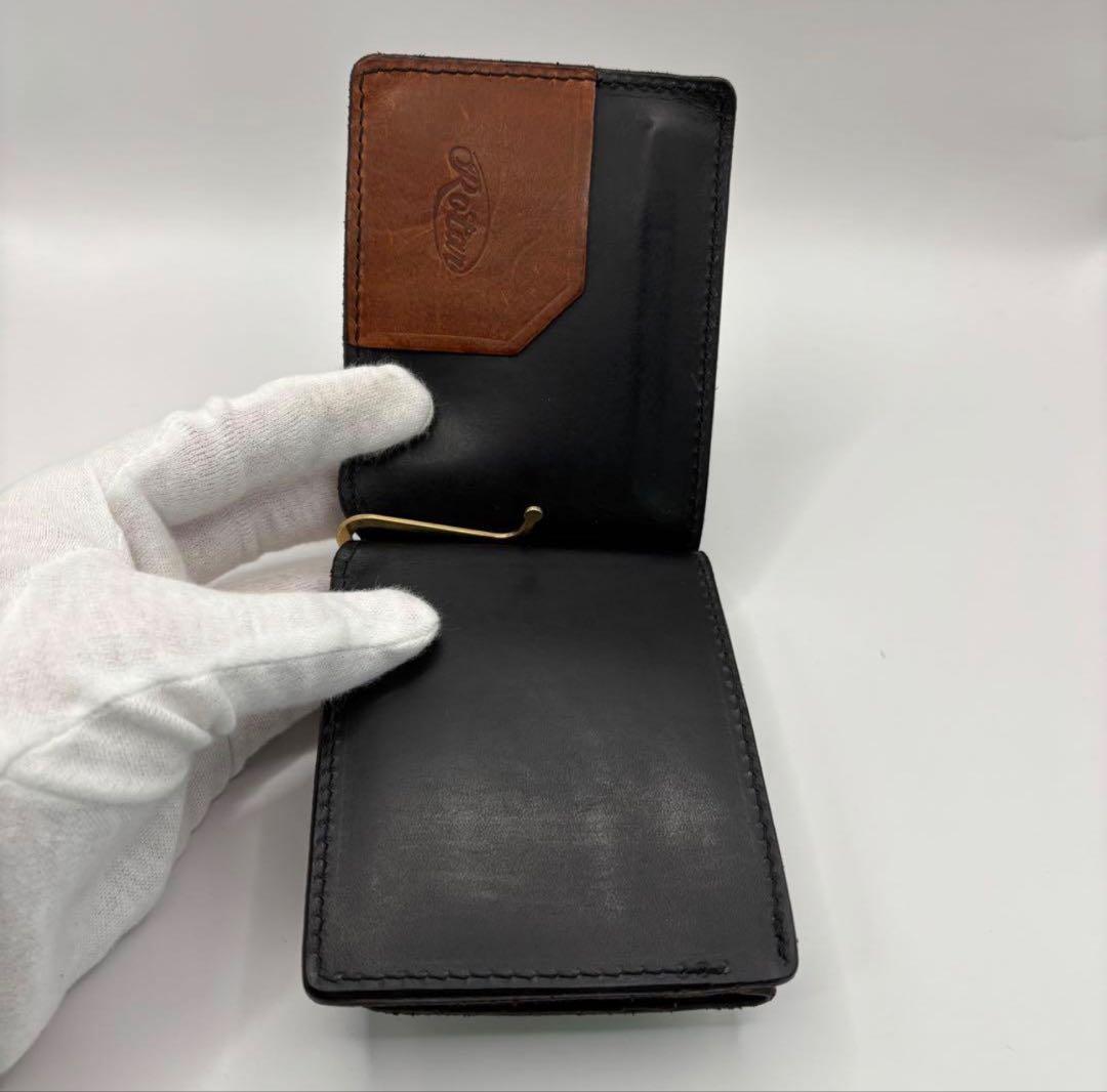 ROTAR　二つ折り財布　マネークリップ　ブラック　レザー　ウォレット　黒