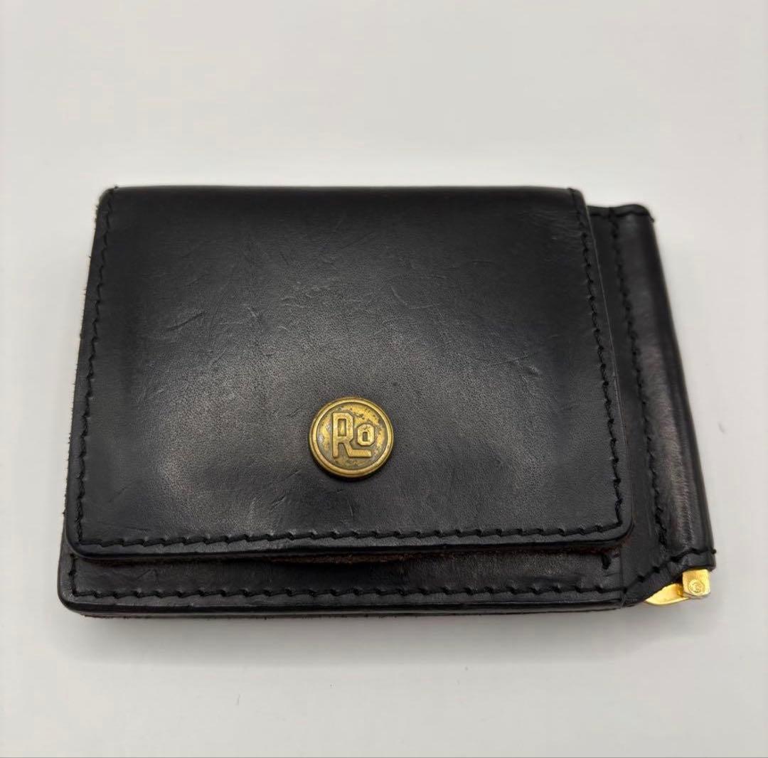 ROTAR　二つ折り財布　マネークリップ　ブラック　レザー　ウォレット　黒