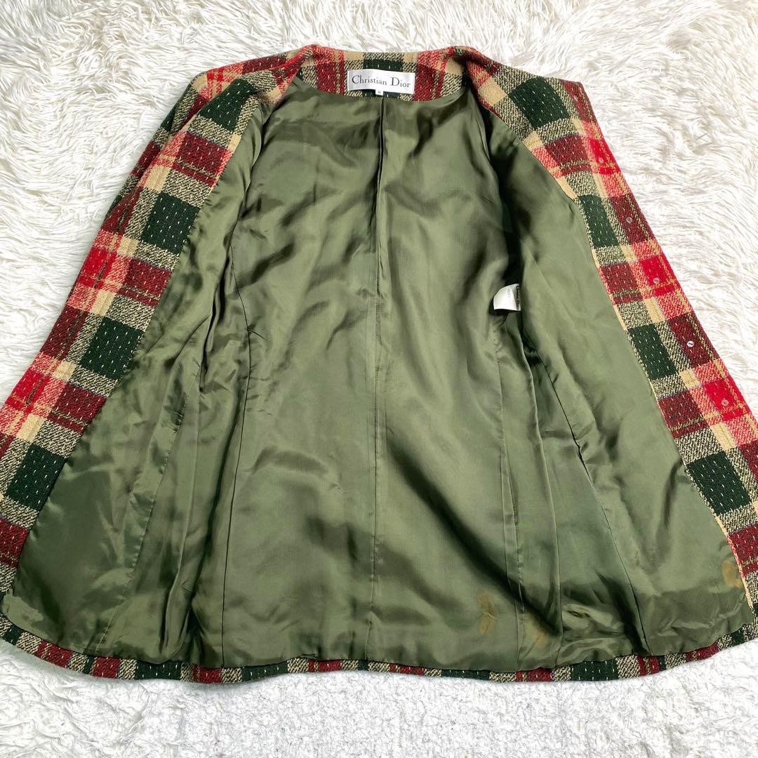 良品✨Christian Dior ノーカラー ジャケット ツイード チェック