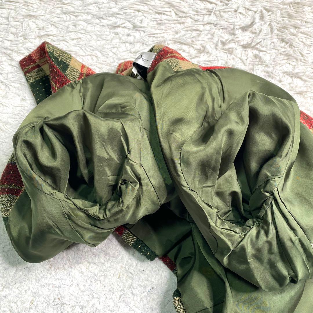 良品✨Christian Dior ノーカラー ジャケット ツイード チェック