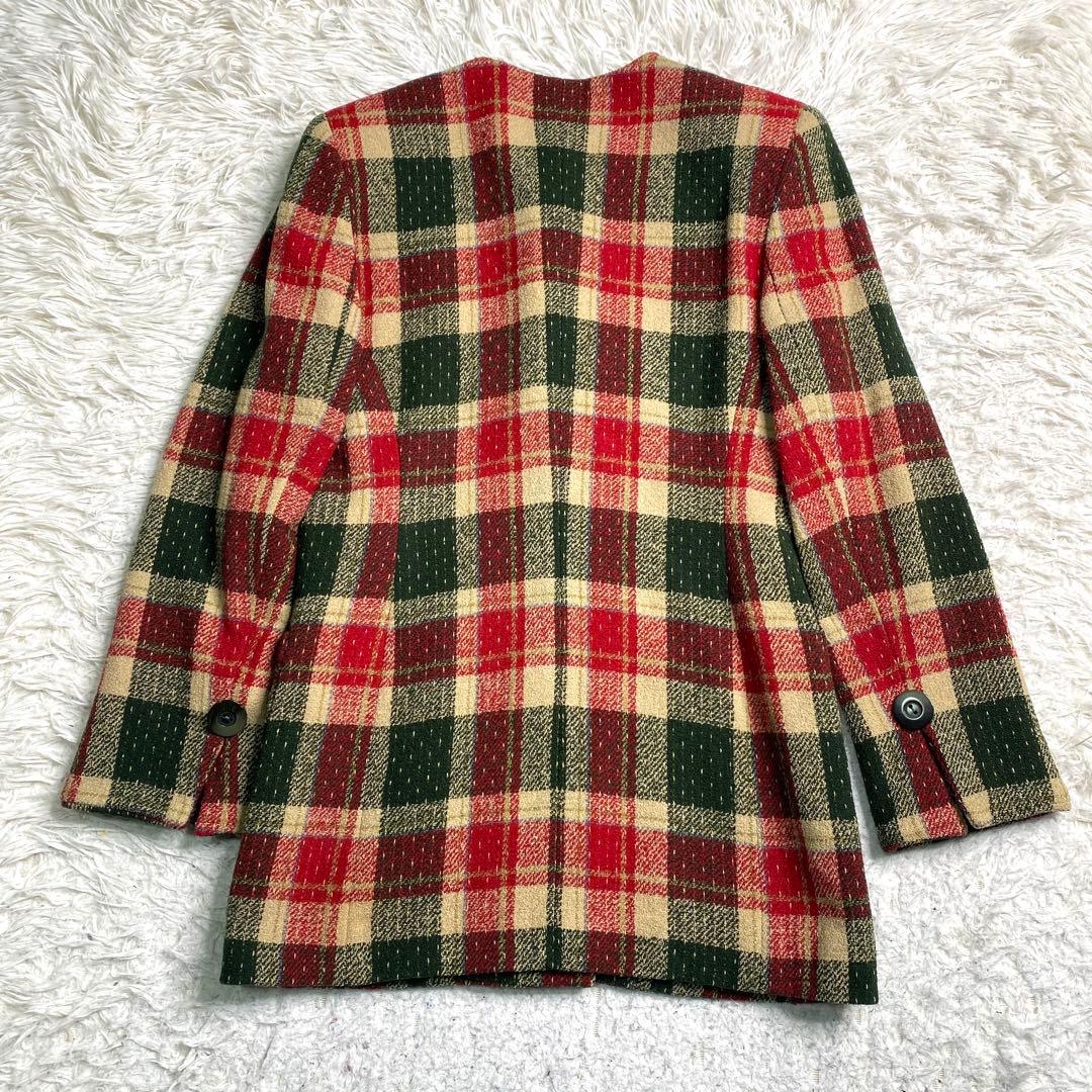 良品✨Christian Dior ノーカラー ジャケット ツイード チェック