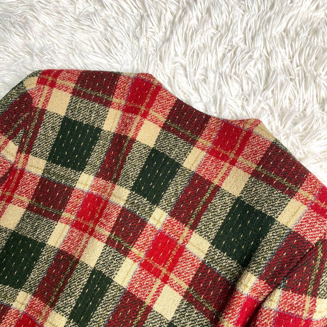 良品✨Christian Dior ノーカラー ジャケット ツイード チェック