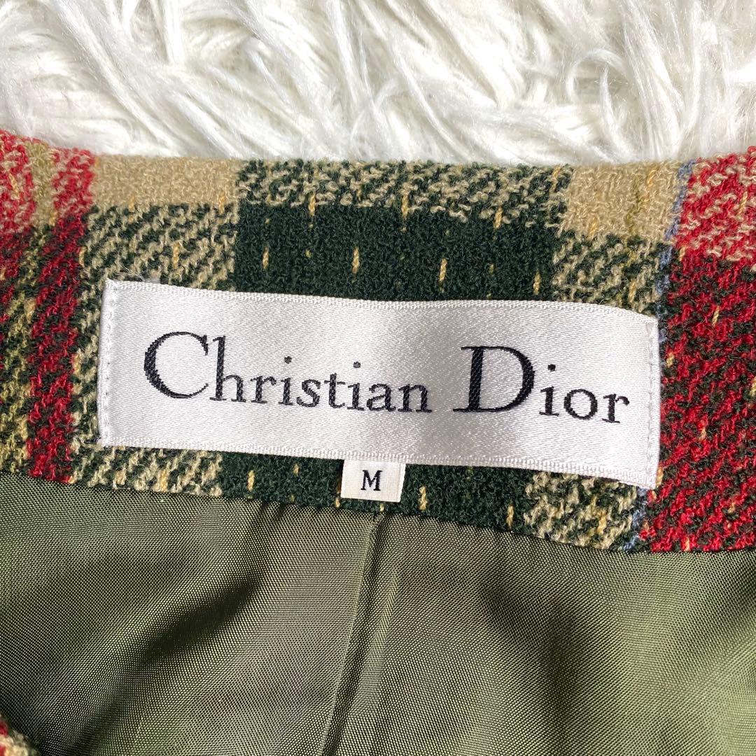 良品✨Christian Dior ノーカラー ジャケット ツイード チェック