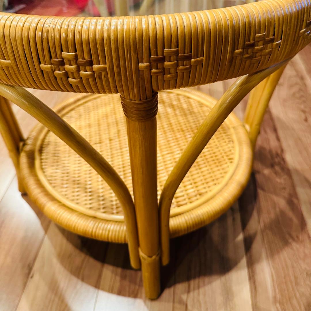 momo サイドテーブル ラタン 円形 ローテーブル レトロ アンテーク