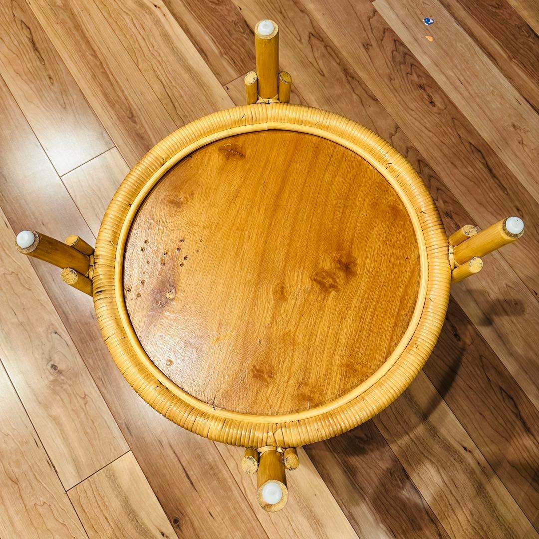 momo サイドテーブル ラタン 円形 ローテーブル レトロ アンテーク