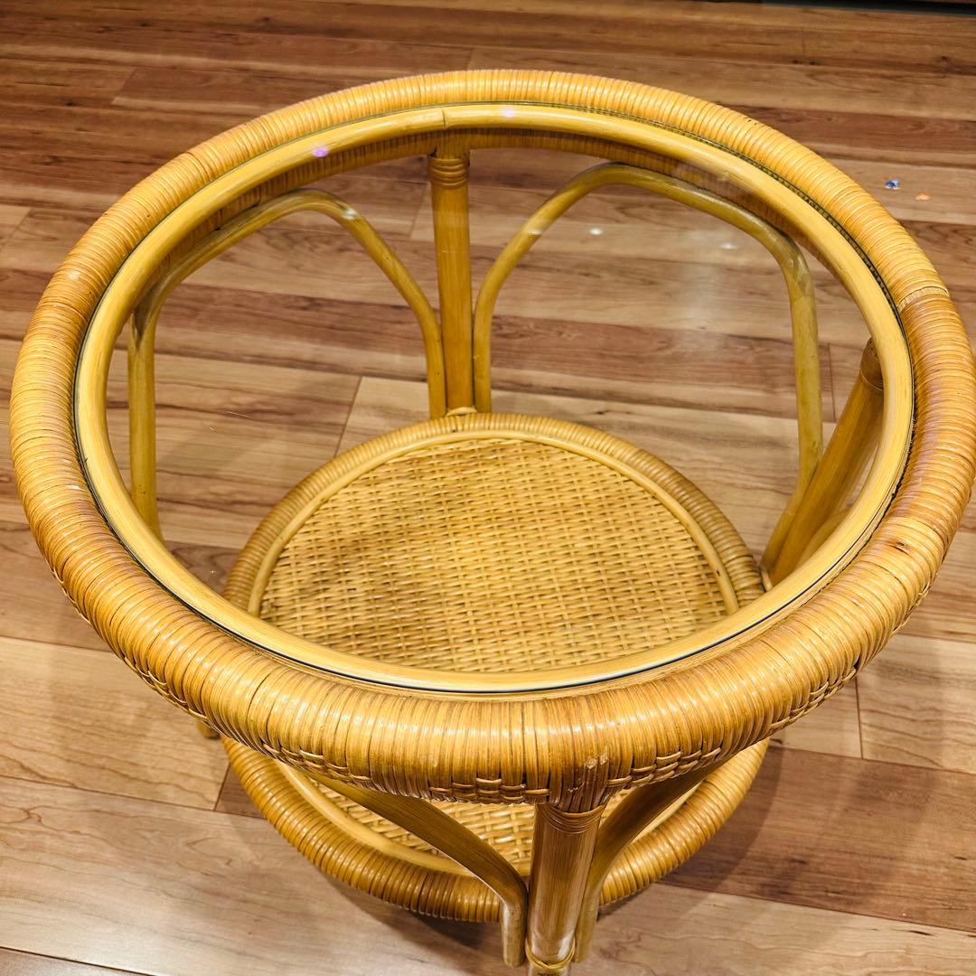 momo サイドテーブル ラタン 円形 ローテーブル レトロ アンテーク