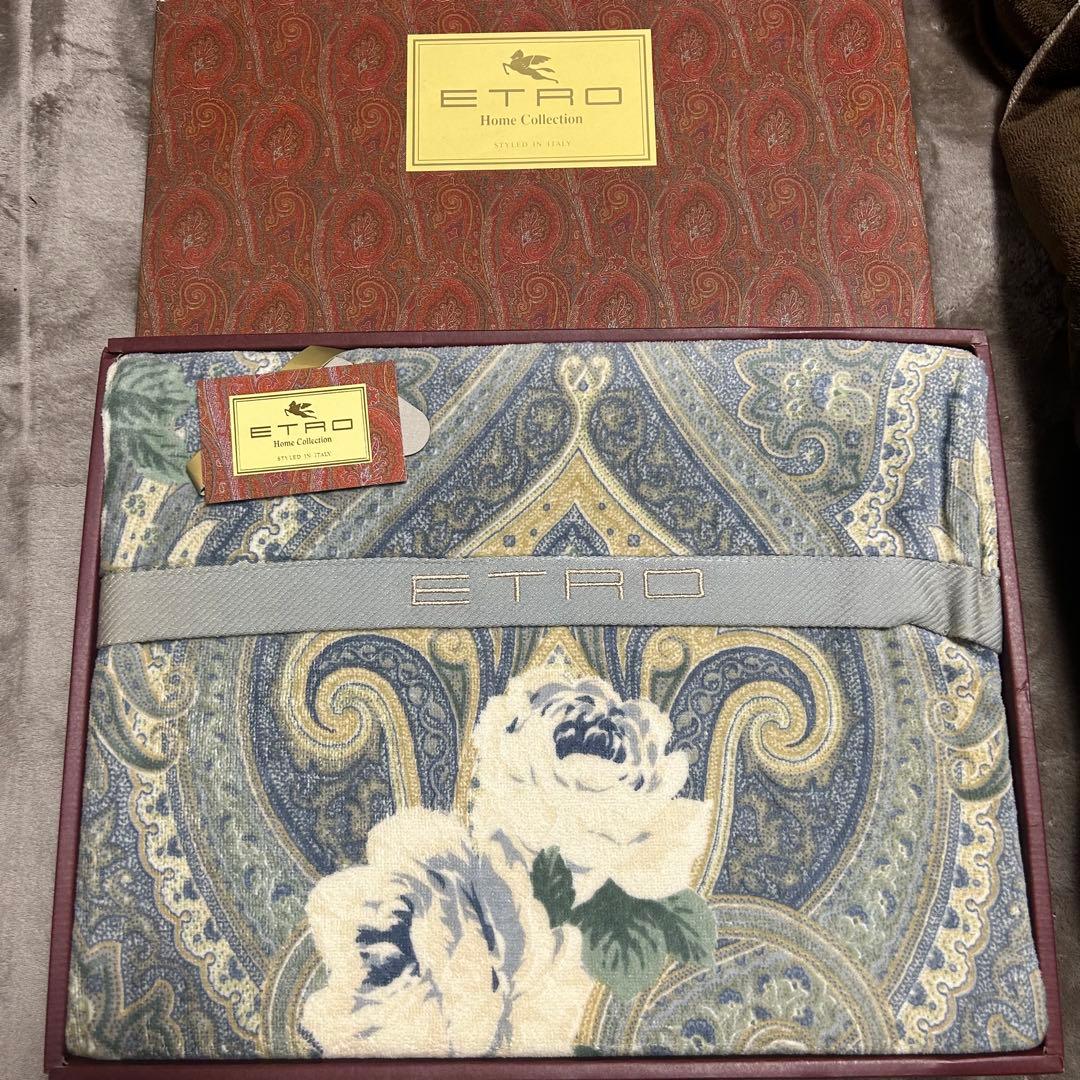 【新品未使用】ETRO ペイズリー柄タオルケット　ブルー　エトロ