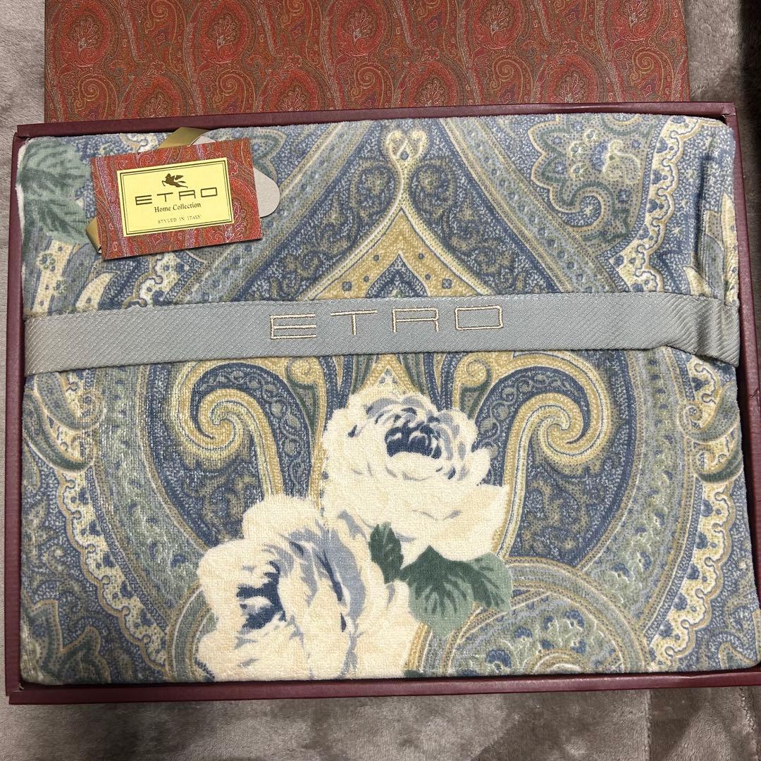【新品未使用】ETRO ペイズリー柄タオルケット　ブルー　エトロ