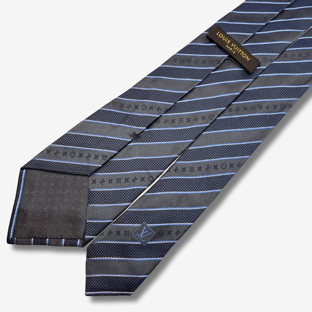 LOUIS VUITTON シルクネクタイ モノグラム ストライプ柄 ネイビー