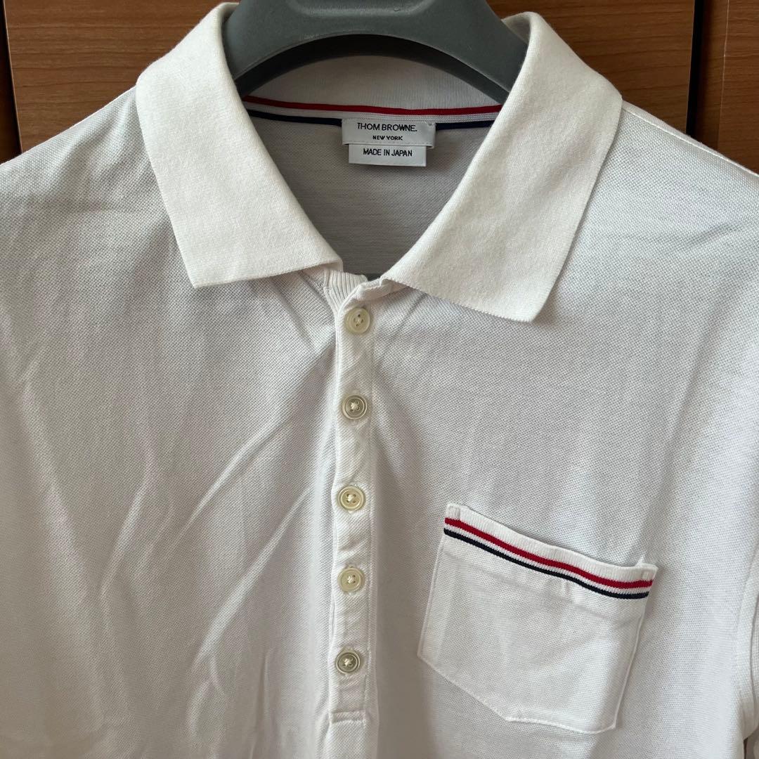 【美品】トムブラウン ポロシャツ 白 サイズ2 トリコロール 日本製 正規品